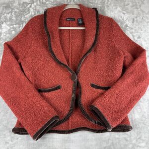 Moda International Crop Blazer Womens Large Orange Fuzzy Wool Blend Velvet(1005)